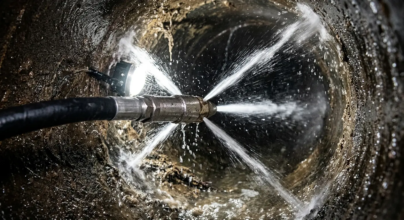 High-pressure hydro jetting nozzle cleaning sewer pipe for Storm Drain Cleaning in Duncan